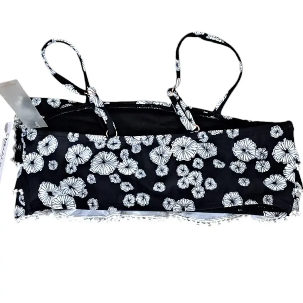 2 For $5 Sale  Raisins Girls Black  And White Floral Swim Bikini Top SZ 12 NWT